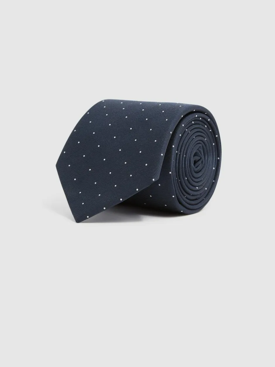 Reiss Navy Liam Polka Dot Silk Tie Clearance