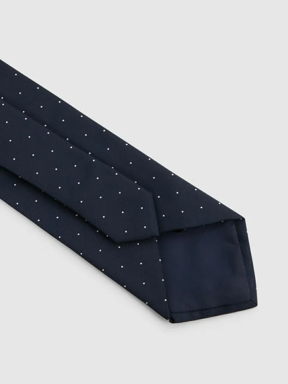 Reiss Navy Liam Polka Dot Silk Tie Clearance