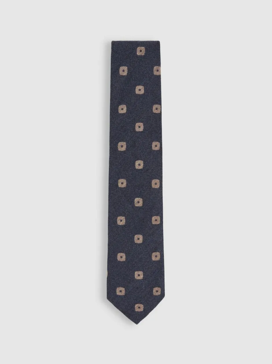 Reiss Marco Silk-Wool Square-Medallion Tie Navy Outlet