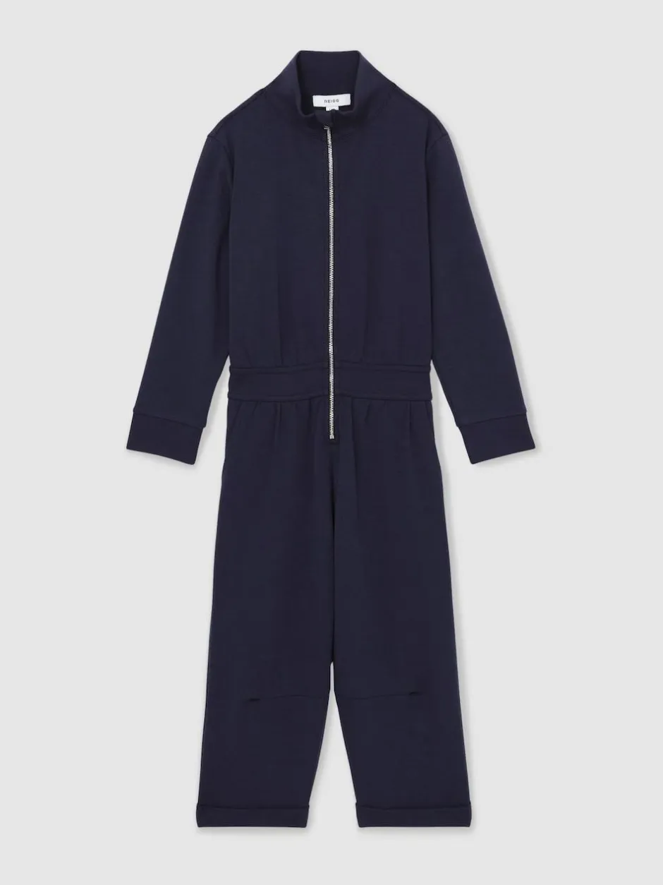 Reiss Navy Nala 13-14 yrs Jersey High Collar Jumpsuit
