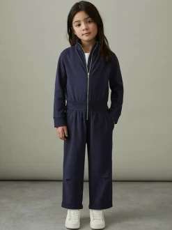 Reiss Navy Nala 13-14 yrs Jersey High Collar Jumpsuit