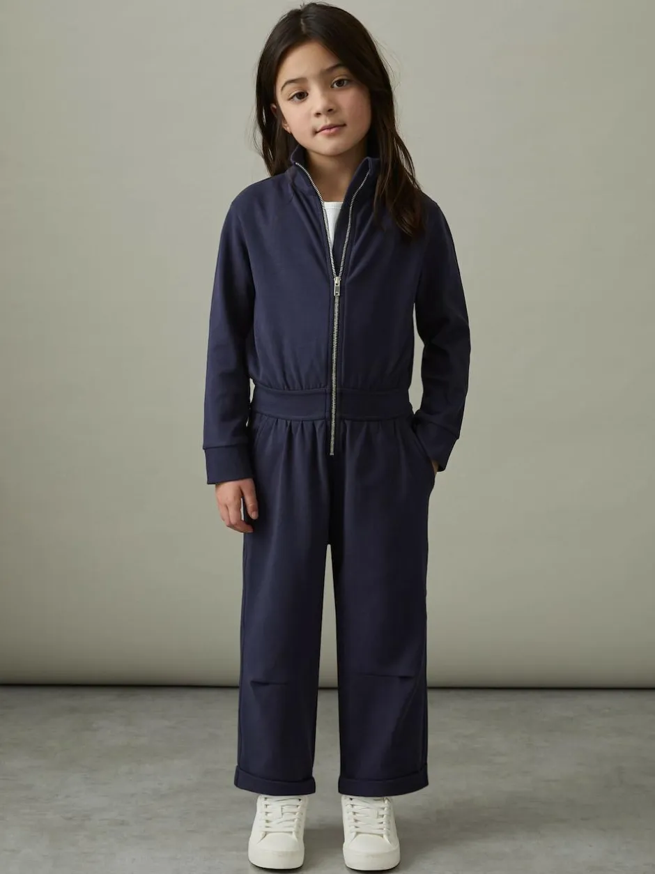 Reiss Navy Nala 13-14 yrs Jersey High Collar Jumpsuit