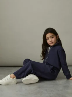 Reiss Navy Nala 13-14 yrs Jersey High Collar Jumpsuit