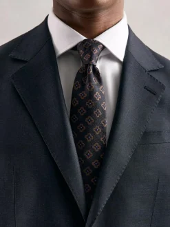 Reiss Navy Omero Silk-Wool Floral-Medallion Tie Online