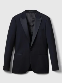 Reiss Navy Poker Peak Lapel Single-Breasted Tuxedo Jacket Slim-Fit Hot