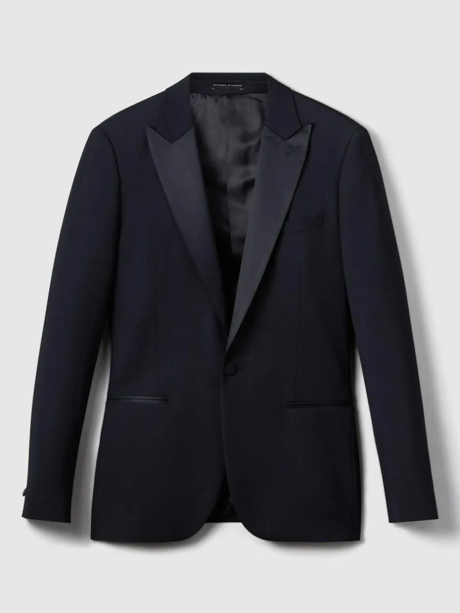 Reiss Navy Poker Peak Lapel Single-Breasted Tuxedo Jacket Slim-Fit Hot