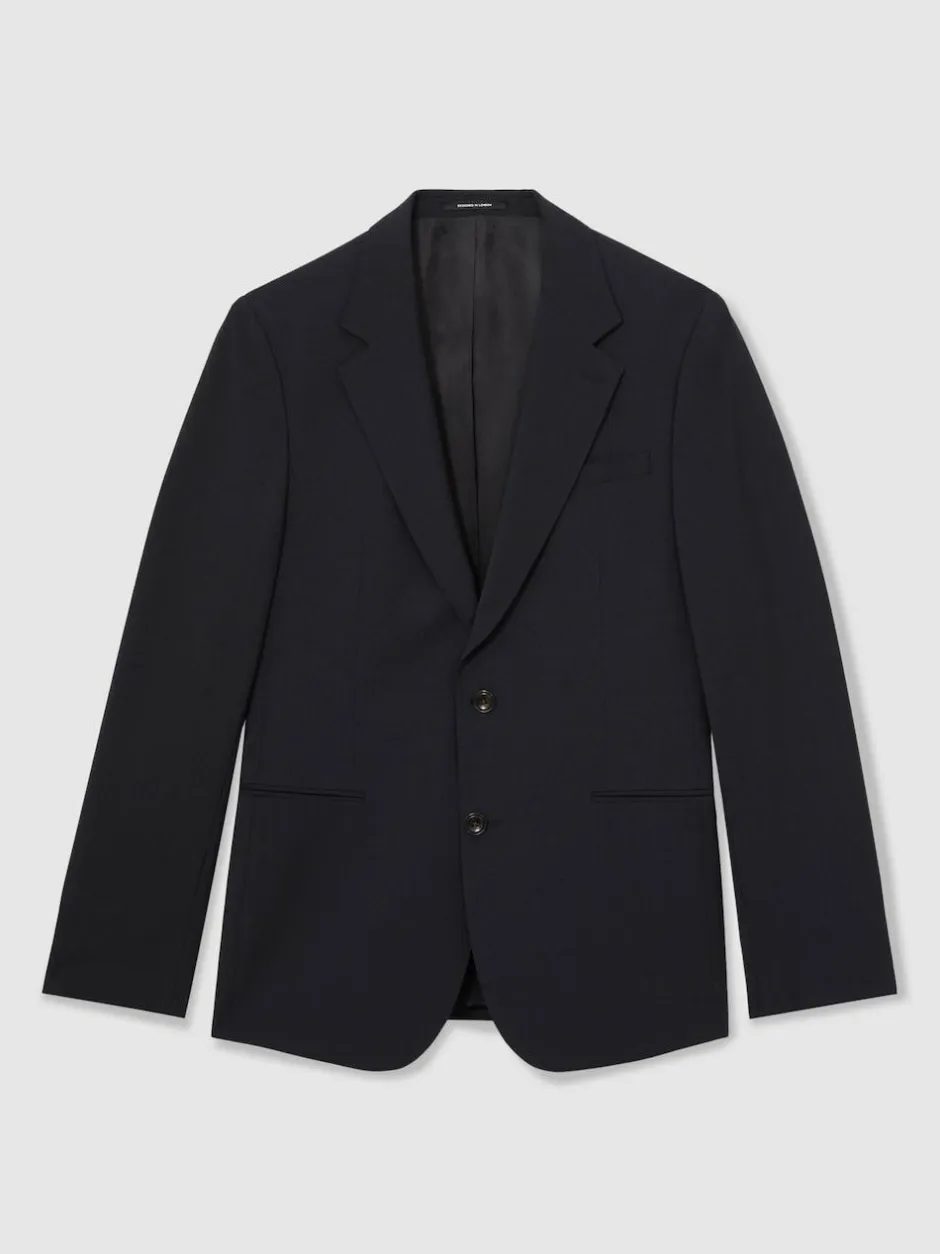 Reiss Promise Wool-Blend Single-Breasted Suit Blazer Tailored-Fit Navy Discount