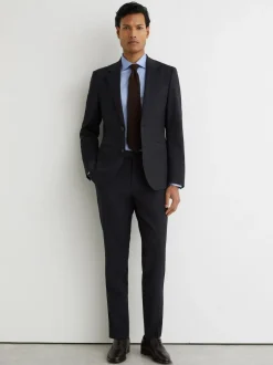 Reiss Promise Wool-Blend Single-Breasted Suit Blazer Tailored-Fit Navy Discount