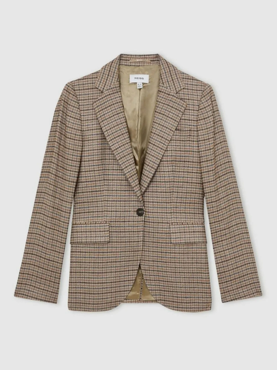 Reiss Neutral Check River Single-Breasted Check Suit Blazer With Linen Sale
