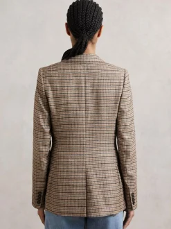 Reiss Neutral Check River Single-Breasted Check Suit Blazer With Linen Sale