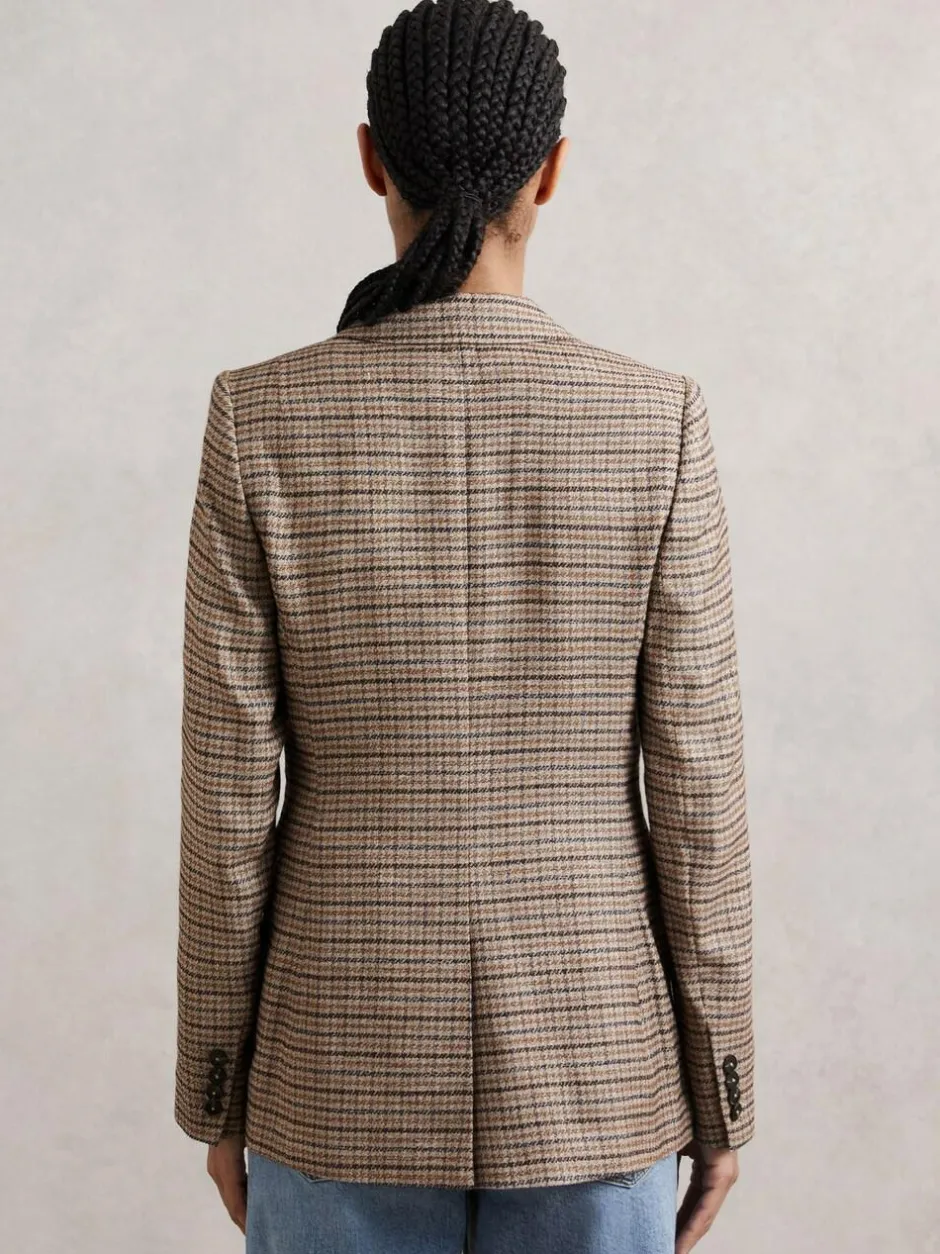 Reiss Neutral Check River Single-Breasted Check Suit Blazer With Linen Sale