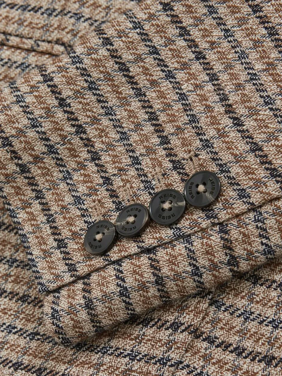Reiss Neutral Check River Single-Breasted Check Suit Blazer With Linen Sale
