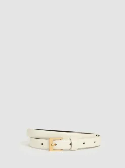Reiss Holly Thin Leather Belt Off White Clearance