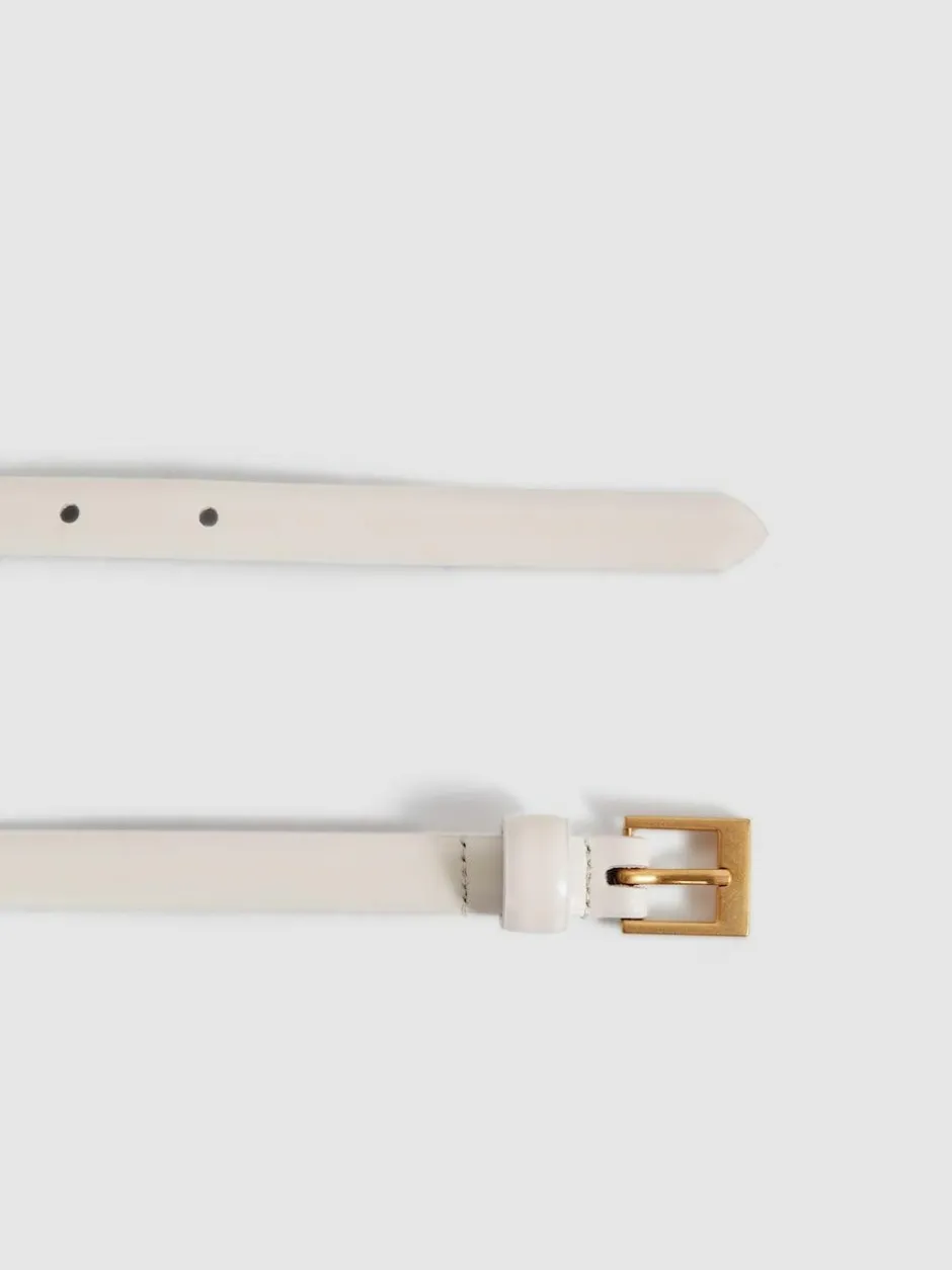 Reiss Holly Thin Leather Belt Off White Clearance