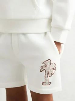 Reiss Off White Kayo 3-9 yrs Cotton Blend Palm Embroidered Shorts Clearance