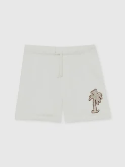 Reiss Off White Kayo 3-9 yrs Cotton Blend Palm Embroidered Shorts Clearance