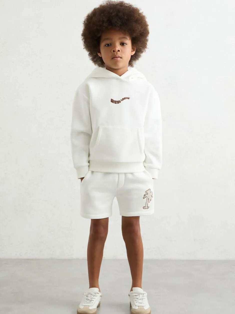 Reiss Off White Kayo 3-9 yrs Cotton Blend Palm Embroidered Shorts Clearance