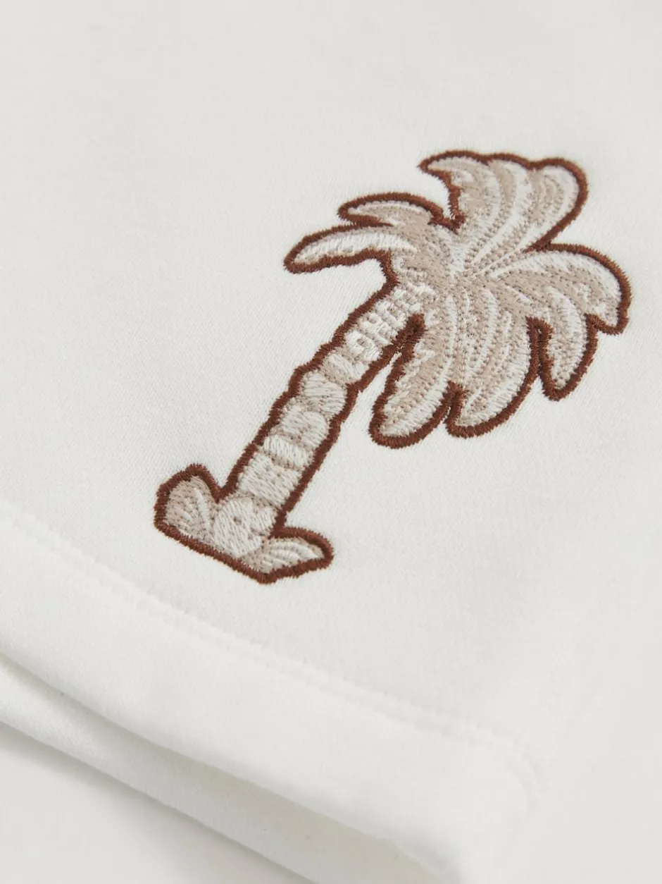 Reiss Off White Kayo 3-9 yrs Cotton Blend Palm Embroidered Shorts Clearance