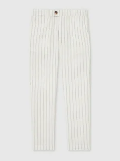 Reiss Off White/Taupe Brown Easton 9-13 yrs Cotton Pinstripe Trousers Regular-Fit Online