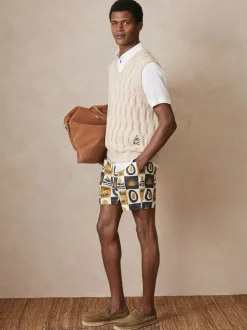 Reiss Trinity | Ché Sunset-Print Swim Shorts Olive Green Sale