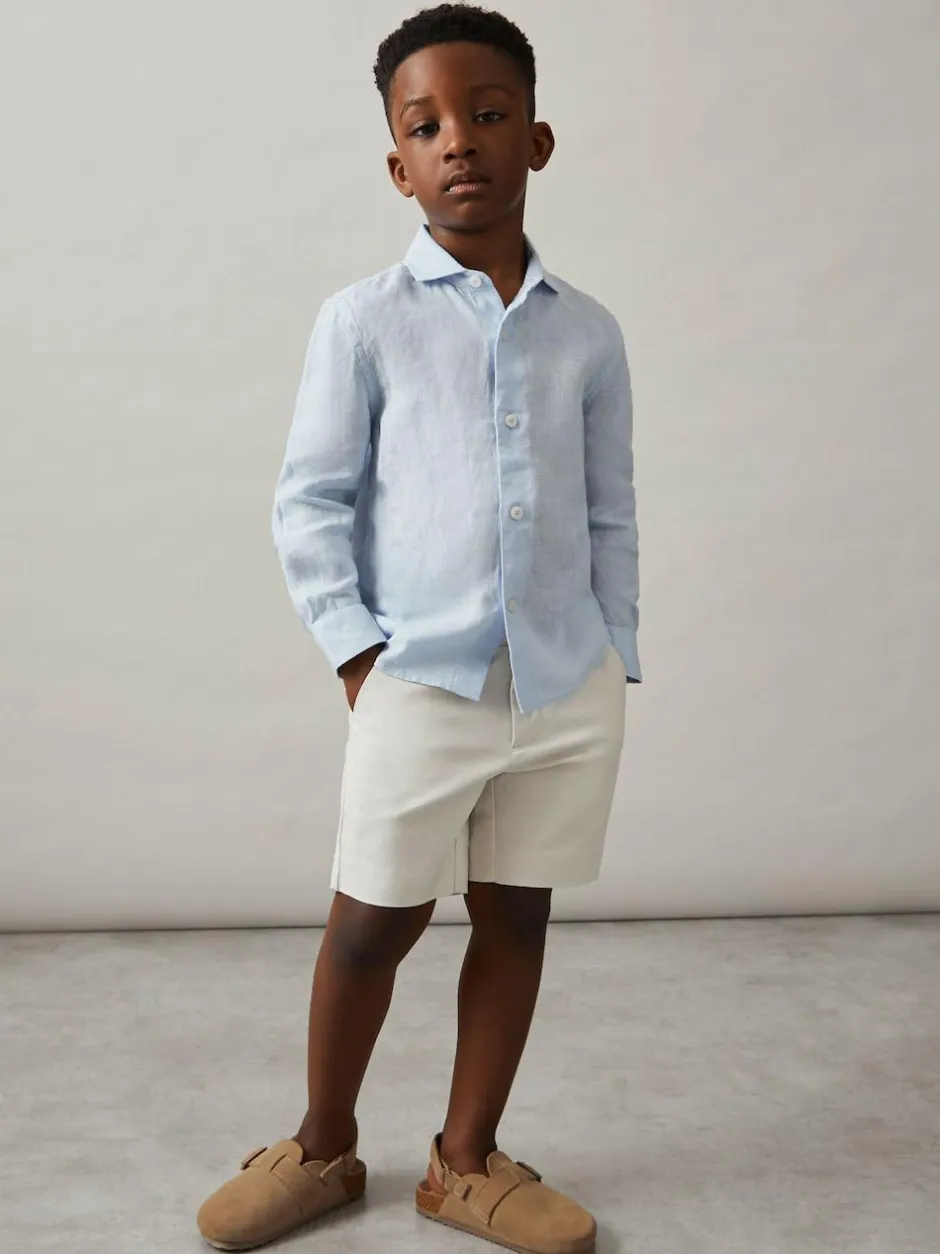 Reiss Ruban 3-9 yrs Linen Cutaway Collar Shirt Pale Blue Discount