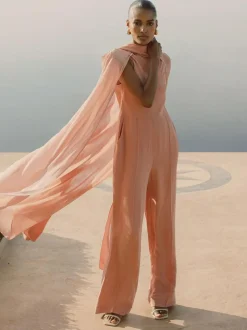 Reiss Farley Wide-Leg Cape Jumpsuit Pink