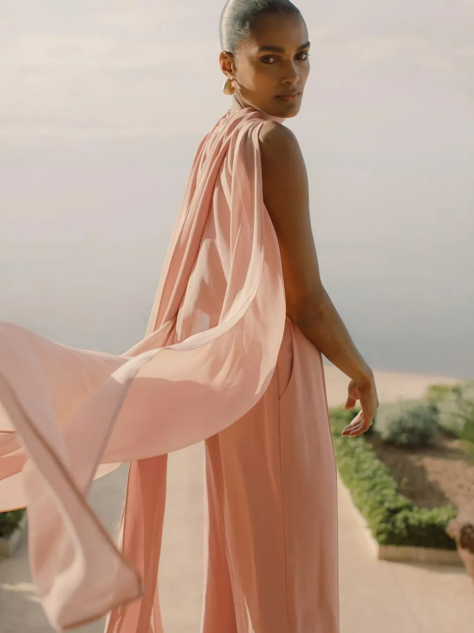 Reiss Farley Wide-Leg Cape Jumpsuit Pink