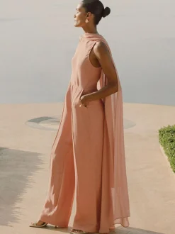 Reiss Farley Wide-Leg Cape Jumpsuit Pink