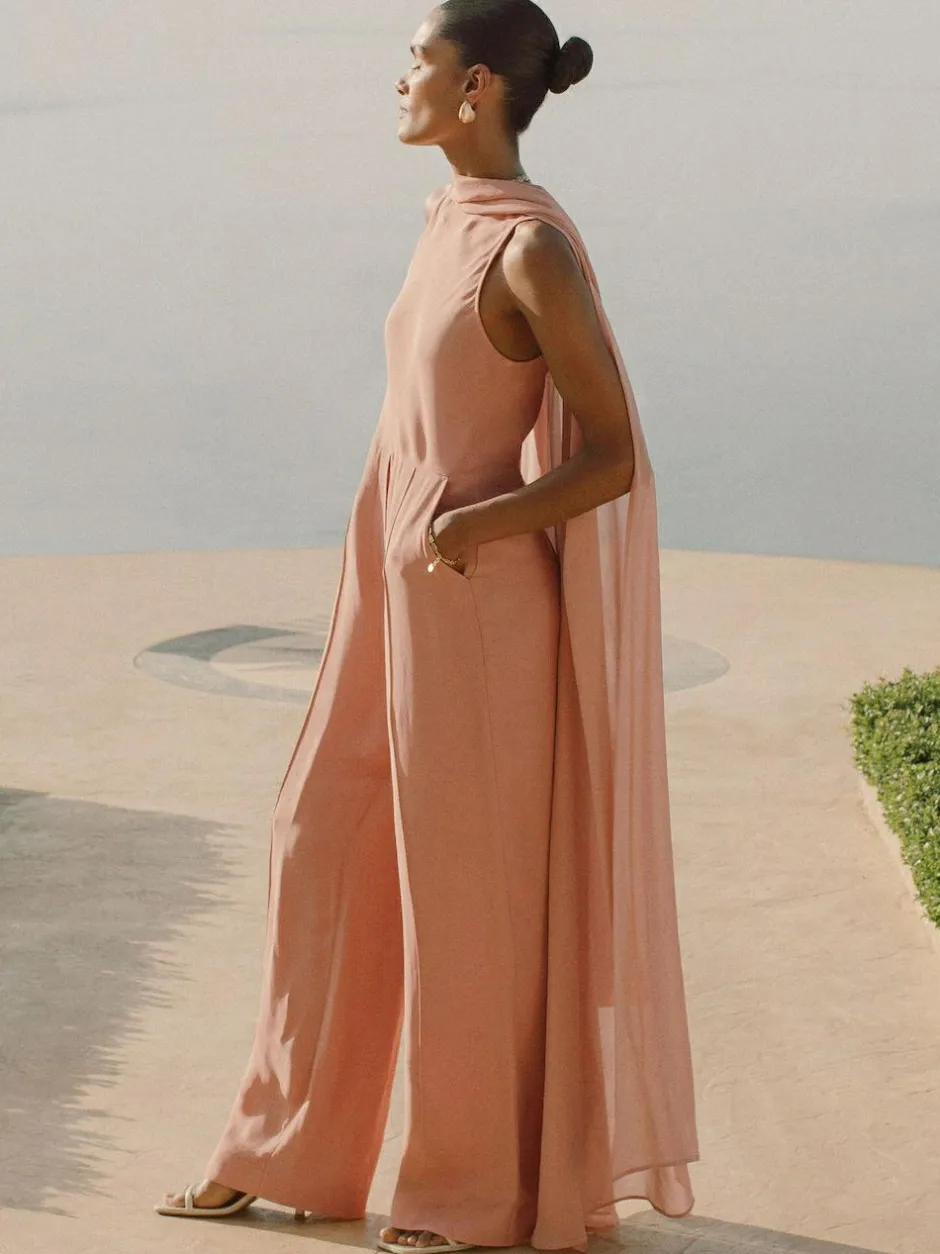 Reiss Farley Wide-Leg Cape Jumpsuit Pink