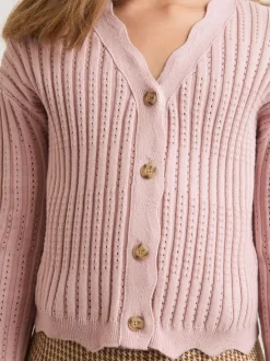 Reiss Seren 9-13 yrs Rib-Knit Pointelle Cardigan Pink Best