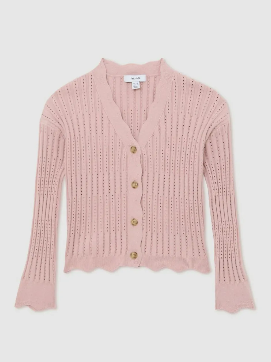 Reiss Seren 9-13 yrs Rib-Knit Pointelle Cardigan Pink Best