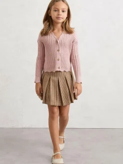 Reiss Seren 9-13 yrs Rib-Knit Pointelle Cardigan Pink Best