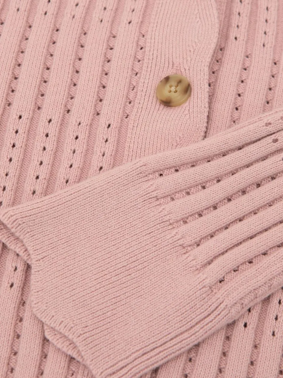 Reiss Seren 9-13 yrs Rib-Knit Pointelle Cardigan Pink Best