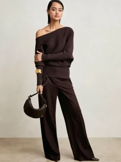 Reiss Lorna Asymmetric Draped Knitted Jumper Plum Outlet