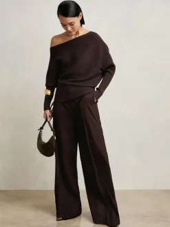 Reiss Lorna Asymmetric Draped Knitted Jumper Plum Outlet