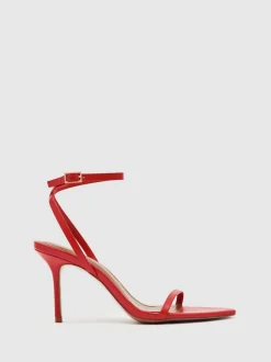 Reiss Charlotte Strappy Stiletto Sandals Red Leather