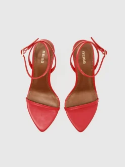 Reiss Charlotte Strappy Stiletto Sandals Red Leather