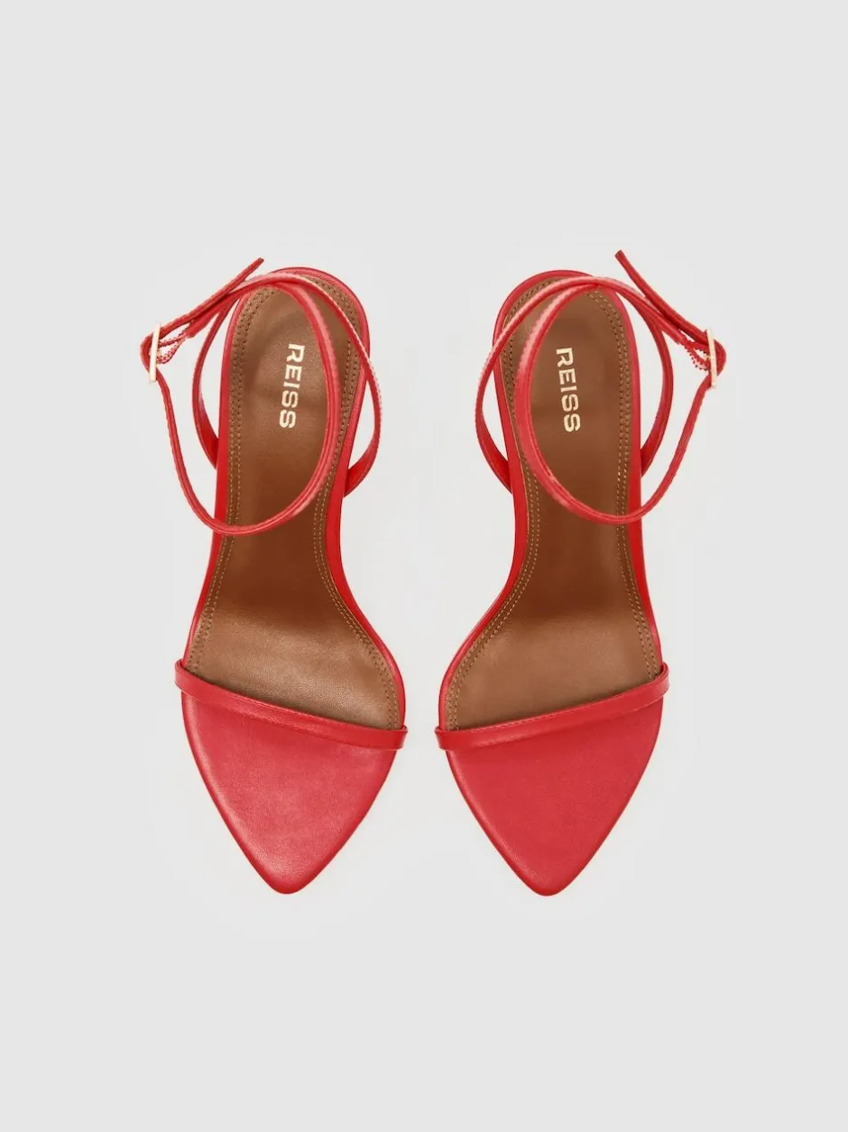 Reiss Charlotte Strappy Stiletto Sandals Red Leather