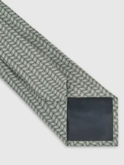 Reiss Bernardo Silk Geometric-Chain Print Tie Sage Sale