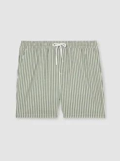 Reiss Bay Seersucker Stripe Swim Shorts Sage/White Sale