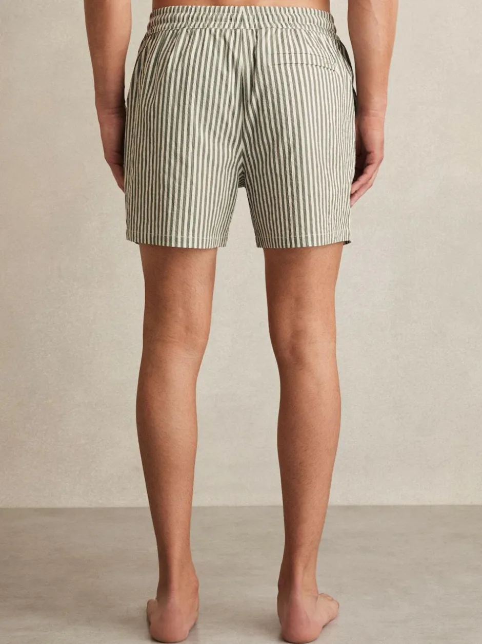 Reiss Bay Seersucker Stripe Swim Shorts Sage/White Sale