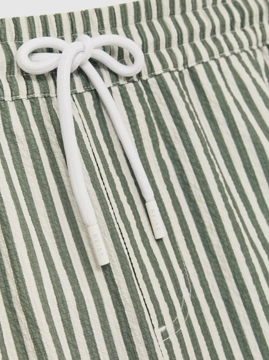 Reiss Bay Seersucker Stripe Swim Shorts Sage/White Sale