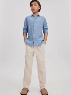 Reiss Ruban 3-9 yrs Linen Cutaway Collar Shirt Sky Blue