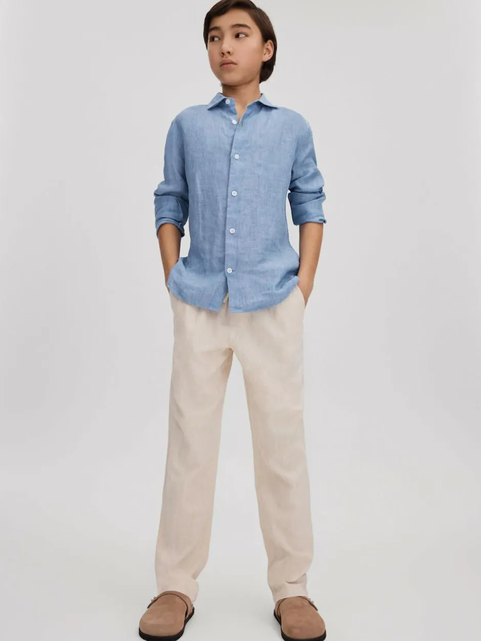 Reiss Ruban 3-9 yrs Linen Cutaway Collar Shirt Sky Blue