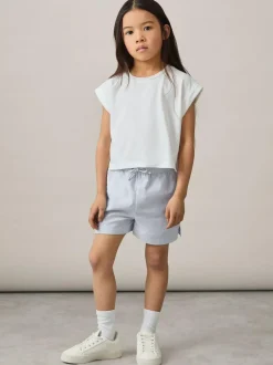 Reiss Soft Blue Cleo 9-13 yrs Cotton-Linen Drawstring Shorts Outlet