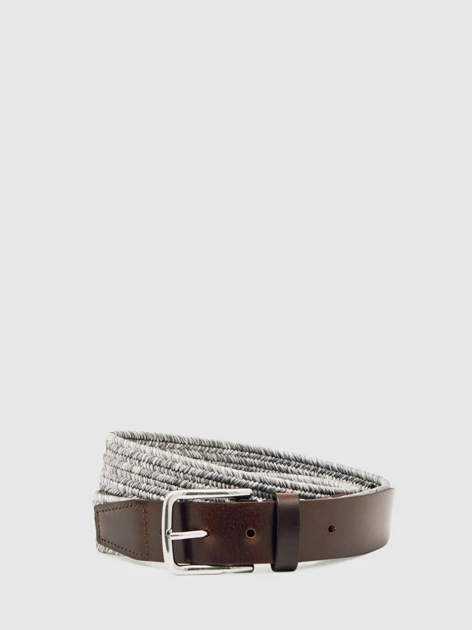 Reiss Soft Grey Welling Webbing Belt With Leather Trim Outlet