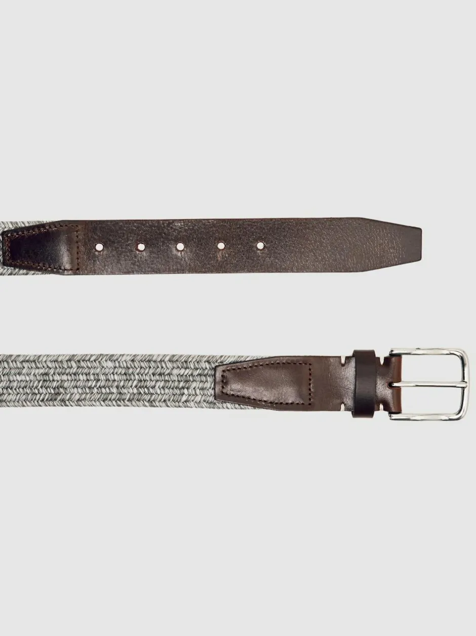 Reiss Soft Grey Welling Webbing Belt With Leather Trim Outlet