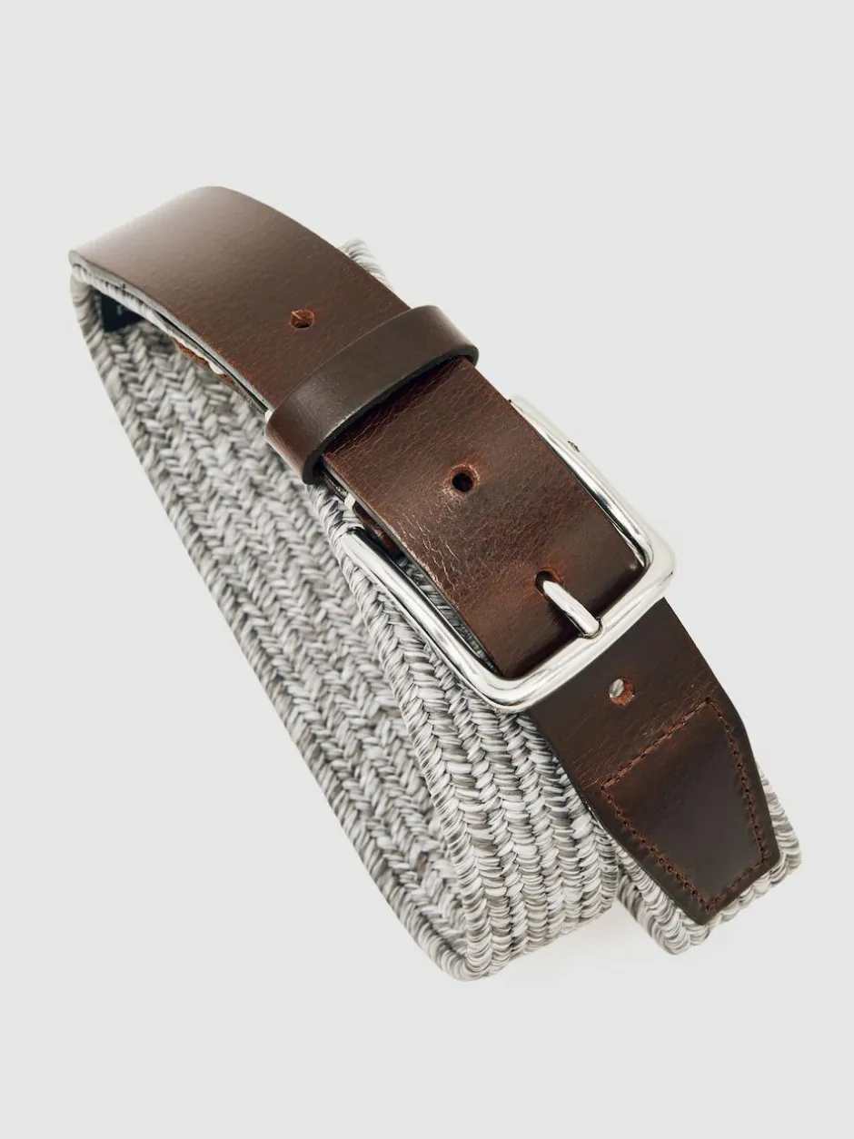 Reiss Soft Grey Welling Webbing Belt With Leather Trim Outlet