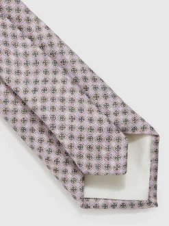 Reiss Santo Silk Medallion-Print Tie Soft Pink