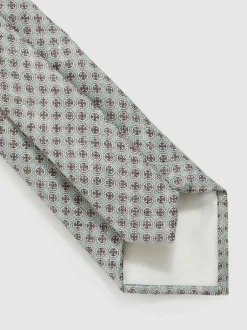 Reiss Santo Silk Medallion-Print Tie Soft Sage Best